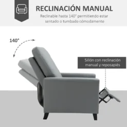 HOMCOM Sillón Relax Reclinable Hasta 140° Tapizado En PU Con Reposapiés Retráctil Asiento Y Respaldo Acolchados Para Salón Oficina Dormitorio 70,5x86x99 Cm Gris -Mimoso Sofa Ventas 005eac6c150e8d4bd0b0869bcbbda880b48b63fa 97c60c722a434720b337d239e41204ba
