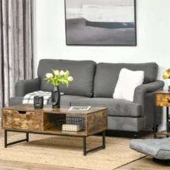 HOMCOM Sofá De 3 Plazas Sofá De Salón Moderno Tapizado En Lino Sintético Con Patas De Madera De Caucho Carga 300 Kg 180x82x73 Cm Gris Oscuro -Mimoso Sofa Ventas 05b510d166f30902c19082449d8c8c91262eefa3 36e3762cba574417bdc2633c4fca39a9