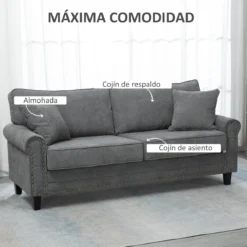 HOMCOM Sofá De 2 Plazas Sofá De Salón Moderno Tapizado En Poliéster Con 2 Cojines Ribete De Cabeza De Clavo Y Patas De Madera De Caucho 196x80,5x89 Cm Gris -Mimoso Sofa Ventas 0a43e6924ba159f9f7e9e3dd48e4331386c06021 0df0123addb941ba85d15de0bbacdd7b