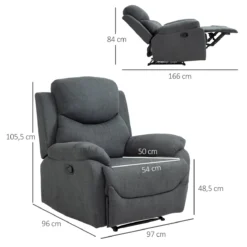 HOMCOM Butaca Tapizada Ergonómica Sillón Reclinable Manualmente 150 Grados Con Reposabrazos Y Reposapiés Acolchado Grueso De Esponja Soporta Hasta 150 Kg 97x96x105,5 Cm Gris -Mimoso Sofa Ventas 0a85e2935f86262618133da1bd3f24c8512a20b5 24ec5c9f492246faa25c186c2461361b