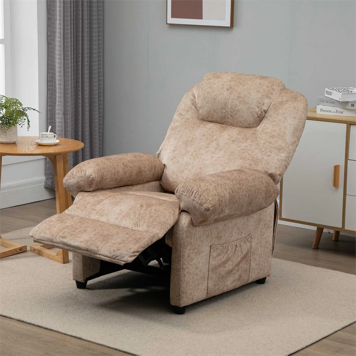 HOMCOM Sillón Relax Reclinable Manual Tapizado En Terciopelo Acolchado Con Reposapiés Retráctil Y Bolsillos Laterales Para Salón Oficina Dormitorio 96x91x108 Cm Beige 6 HOMCOM Sillón Relax Reclinable Manual Tapizado En Terciopelo Acolchado Con Reposapiés Retráctil Y Bolsillos Laterales Para Salón Oficina Dormitorio 96x91x108 Cm Beige - Imagen 4