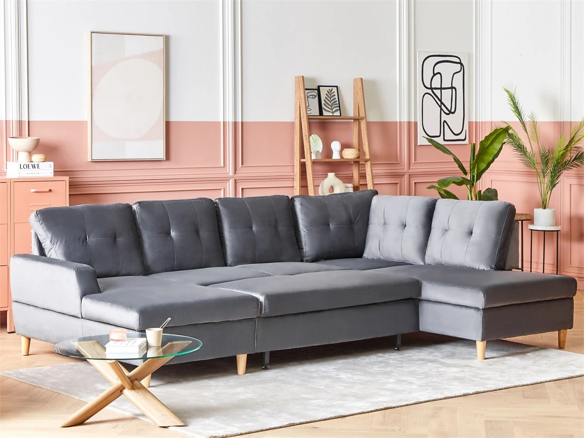 Sofá Cama 4 Plazas De Terciopelo Gris LERUM 6 Sofá Cama 4 Plazas De Terciopelo Gris LERUM - Imagen 4