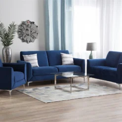Conjunto De Sala De Estar 5 Plazas De Terciopelo Azul Oscuro FENES