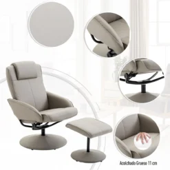 HOMCOM Sillón Relax Reclinable Hasta 145° Con Taburete Reposapiés Sillón De Salón Giratorio 360° Tapizado En PU Y Estructura De Acero 78x67x98 Cm Gris -Mimoso Sofa Ventas 154d1a37e54778065343eb64bced83d033e68fc6 e88e2e3990574a44a2543a976e45c1f6