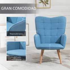 HOMCOM Butaca De Salón Moderna Sillón Con Respaldo Alto Reposabrazos Tela De Lino Y Patas De Madera De Haya Para Comedor Cocina 71x76x101 Cm Azul -Mimoso Sofa Ventas 160d00cfe8854cab82a9105bafd425e3e2871810 b01ba17bf2ce48e496261c33a8a35730