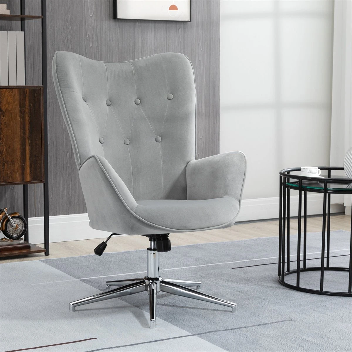 HOMCOM Sillón Individual Tapizado En Terciopelo Sillón De Salón Con Altura Ajustable Reposabrazos Giratorio 360° Para Oficina Estudio Dormitorio 66x73x102,5-111,5 Cm Gris 4 HOMCOM Sillón Individual Tapizado En Terciopelo Sillón De Salón Con Altura Ajustable Reposabrazos Giratorio 360° Para Oficina Estudio Dormitorio 66x73x102,5-111,5 Cm Gris - Imagen 2