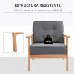 HOMCOM Butaca De Salón Moderno Sillón Individual Tapizado En Lino Con Asiento Acolchado Y Marco De Madera Para Oficina Dormitorio Carga 200 Kg 70x64,5x74 Cm Gris -Mimoso Sofa Ventas 18c26a6a1fe9e11c1f9426704a01c509d3b5c00a 7989f6ec386f4f41bbdb5afc0961eb9e