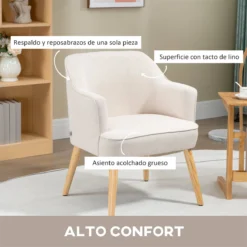 HOMCOM Sillón Nórdico Moderno Butaca De Salón Tapizada En Lino Con Patas De Madera Para Dormitorio Oficina Estudio Carga 120 Kg 64,5x65x79,5 Cm Crema -Mimoso Sofa Ventas 1b8122db7c6cf546662b9c4b6179045666e9d74f b17cc867d3ee4addbfad80b76bac8d16