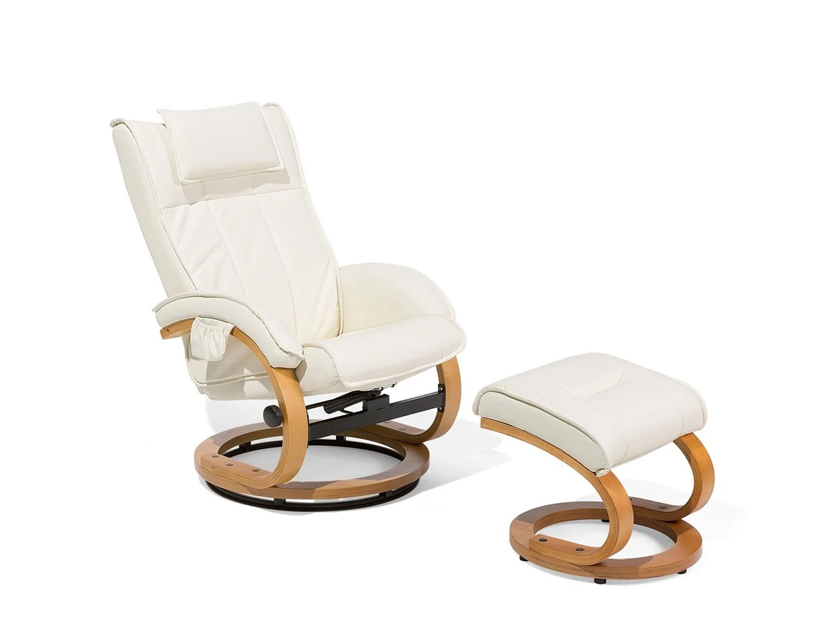 Sillón De Masaje De Piel Sintética Beige/madera Clara MAJESTIC 6 Sillón De Masaje De Piel Sintética Beige/madera Clara MAJESTIC - Imagen 4