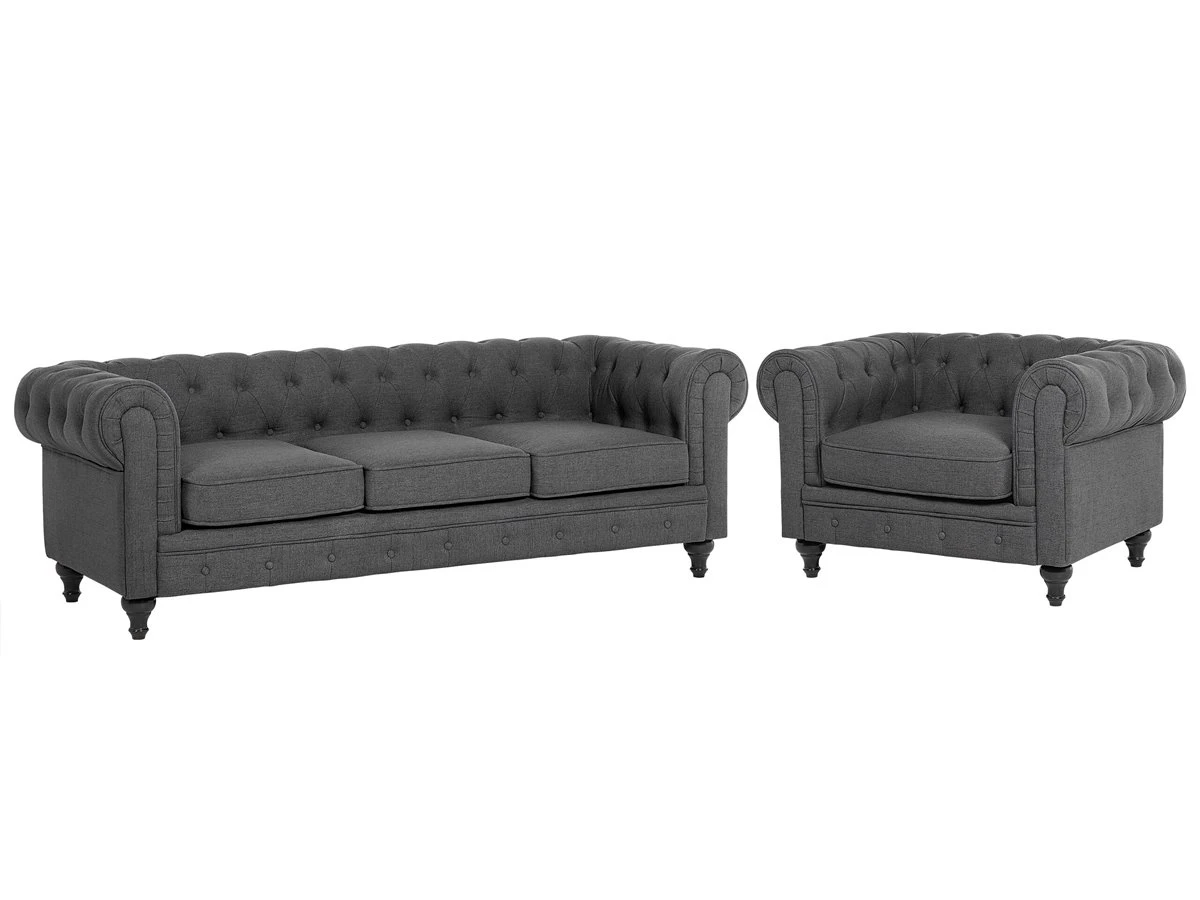 Conjunto De Sala De Estar 4 Plazas Gris CHESTERFIELD 4 Conjunto De Sala De Estar 4 Plazas Gris CHESTERFIELD - Imagen 2