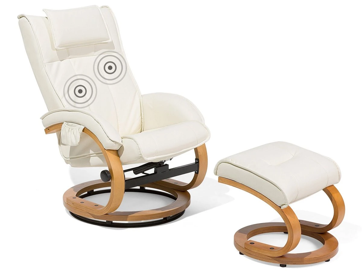 Sillón De Masaje De Piel Sintética Beige/madera Clara MAJESTIC 4 Sillón De Masaje De Piel Sintética Beige/madera Clara MAJESTIC - Imagen 2