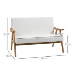 HOMCOM Sofá De 2 Plazas Moderno Sofá De Salón Decorativo Tapizado En Poliéster Con Asiento Acolchado Y Patas De Madera Para Dormitorio Carga 200 Kg 126x74x82 Cm Crema -Mimoso Sofa Ventas 287392e06839053c73371cb4fe6d57f660f51656 6f82a83e2ce0438880dfff5dad5588aa