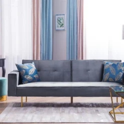 Sofá Cama De Terciopelo Gris VISNES