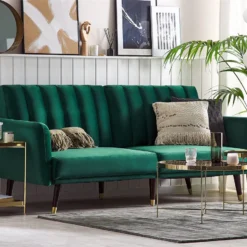 Sofá Cama 3 Plazas De Terciopelo Verde Esmeralda VIMMERBY