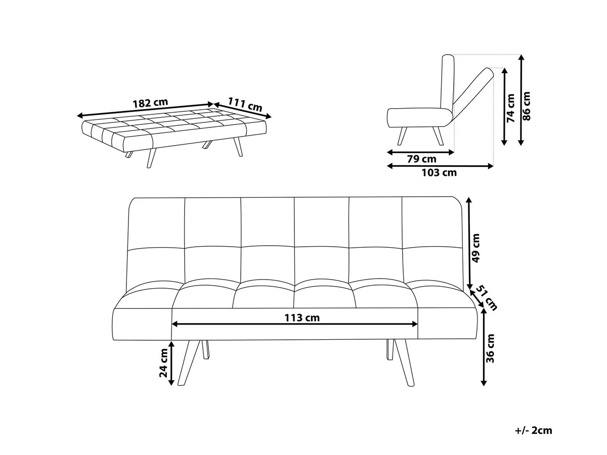 Sofá Cama 3 Plazas Tapizado Gris Oscuro INGARO 5 Sofá Cama 3 Plazas Tapizado Gris Oscuro INGARO - Imagen 3