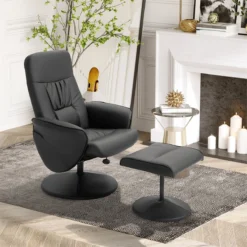HOMCOM Sillón De Salón Con Otomana Reposapiés Tapizado En PU Sillón Relax Reclinable Hasta 145° Y Giratorio 360° Con Respaldo Ajustable Para Salón Dormitorio Oficina 81x81x105 Cm Negro -Mimoso Sofa Ventas 3444da390f63f5d5683767a91568e0b091042632 6975379655764029ab0d2271319d7f77
