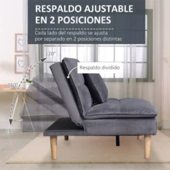 HOMCOM Sofá Cama De 3 Plazas Tapizado En Franela Con Respaldo Ajustable En 2 Posiciones 2 Cojines Y Patas De Madera Sofá Moderno Para Salón Oficina 181x92x84 Cm Gris -Mimoso Sofa Ventas 3bac7f042c0eb3d95a866b3e01b57e91be377173 500f2067c318435f9d0a39b51fa4e956