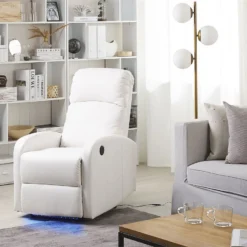 Sillón Reclinable De Piel Sintética Blanco Con LED Y Puerto USB VIRRAT -Mimoso Sofa Ventas 3e97182db72cc291b7371723dc9e71d345d960e9 ec44b1df8e974da48064dbfd1b621a02