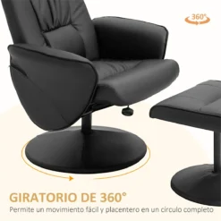 HOMCOM Sillón De Salón Con Otomana Reposapiés Tapizado En PU Sillón Relax Reclinable Hasta 145° Y Giratorio 360° Con Respaldo Ajustable Para Salón Dormitorio Oficina 81x81x105 Cm Negro -Mimoso Sofa Ventas 3eae024126bf9b871f5a8df6f8e77b61372a5d46 e07dd1c290d5489fb428f9e4b38cba00