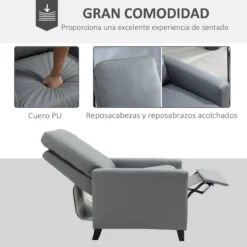 HOMCOM Sillón Relax Reclinable Hasta 140° Tapizado En PU Con Reposapiés Retráctil Asiento Y Respaldo Acolchados Para Salón Oficina Dormitorio 70,5x86x99 Cm Gris -Mimoso Sofa Ventas 40561bc3463690c15f377fc337148b02fced6046 fcbb15c1234d450187b9aa7b6172ee06