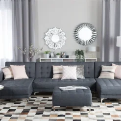 Sofá Cama En Forma De U Tapizado Gris Oscuro ABERDEEN