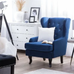 Sillón De Terciopelo Azul Oscuro/negro ALTA