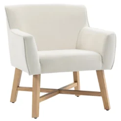 HOMCOM Butaca De Salón Tapizada En Terciopelo Sillón Relax Moderno Con Asiento Reposabrazos Acolchados Patas De Madera Y Base Cruzada Para Dormitorio 67x65x74 Cm Blanco