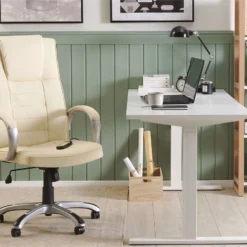 Sillón De Masaje De Piel Sintética Beige/plateado GRANDEUR II