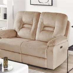Sofá 2 Plazas LED Reclinable De Terciopelo Beige Arena BERGEN -Mimoso Sofa Ventas 482b4f5e5754ef47757820f817b10caf8ece217c d69eec1d2d314473865755053d18b89d