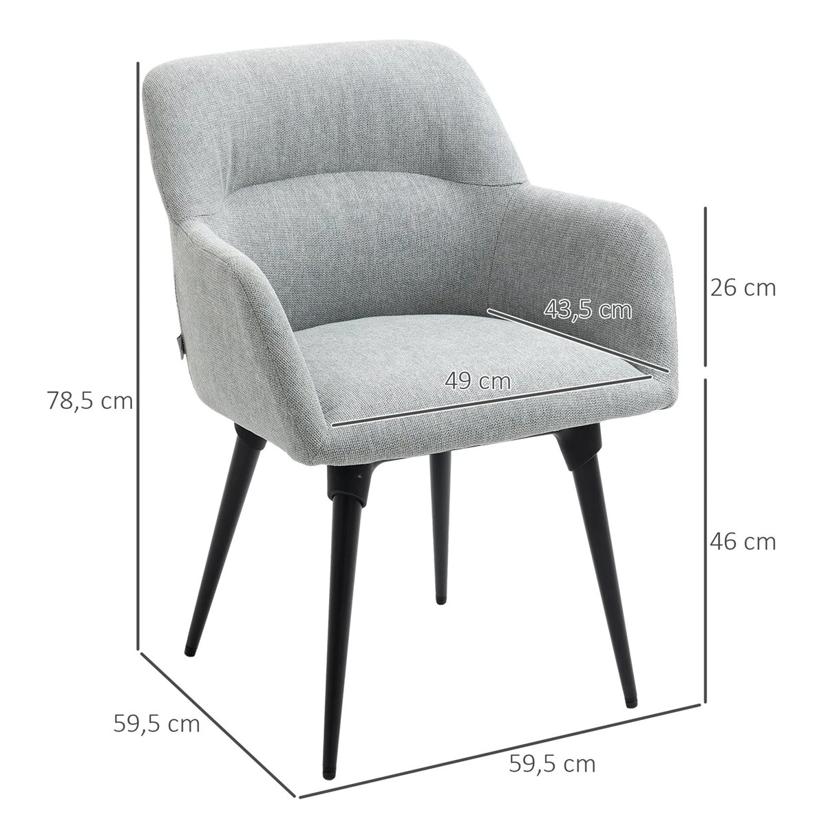 HOMCOM Silla De Comedor Butaca De Salón Tapizado En Lino Sintético Con Reposabrazos Y Patas De Acero Para Cocina Oficina Dormitorio Carga 120 Kg 59,5x59,5x78,5 Cm Gris 5 HOMCOM Silla De Comedor Butaca De Salón Tapizado En Lino Sintético Con Reposabrazos Y Patas De Acero Para Cocina Oficina Dormitorio Carga 120 Kg 59,5x59,5x78,5 Cm Gris - Imagen 3