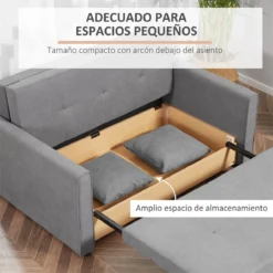 HOMCOM Sofá Cama De 2 Plazas Tapizado En Algodón Con 2 Cojines Desmontables Reposabrazos Y Base De Almacenaje Sofá Doble Moderno Para Salón Oficina 152x101x81 Cm Gris -Mimoso Sofa Ventas 4bc1eb8154566b809d8bb61636626db23bb2d0f2 f59956929e514327b53a30f4df455f27