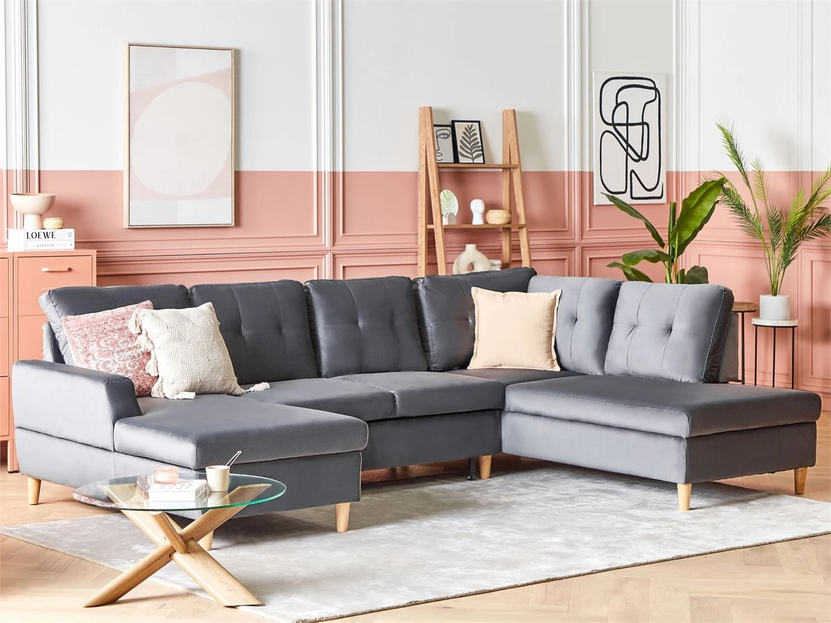 Sofá Cama 4 Plazas De Terciopelo Gris LERUM 3 Sofá Cama 4 Plazas De Terciopelo Gris LERUM