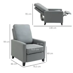 HOMCOM Sillón Relax Reclinable Hasta 140° Tapizado En PU Con Reposapiés Retráctil Asiento Y Respaldo Acolchados Para Salón Oficina Dormitorio 70,5x86x99 Cm Gris -Mimoso Sofa Ventas 52d622d68e96b05bb26b93ee30c114eb62506664 5f532e8ddabf4c84911e94cd50f6ba31