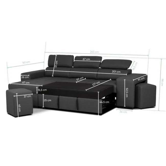 BUDWING John - Sofá Esquinero Reversible - Convertible Con Reposacabezas Ajustable Y 2 Reposapiés - 3 Plazas 6 BUDWING John - Sofá Esquinero Reversible - Convertible Con Reposacabezas Ajustable Y 2 Reposapiés - 3 Plazas - Imagen 4