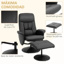 HOMCOM Sillón De Salón Con Otomana Reposapiés Tapizado En PU Sillón Relax Reclinable Hasta 145° Y Giratorio 360° Con Respaldo Ajustable Para Salón Dormitorio Oficina 81x81x105 Cm Negro -Mimoso Sofa Ventas 591f1af4b4ed87e276b567fe25df709f2da6d5ed d4e61ee56a704cd99bef5dca58327b8d