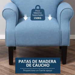 HOMCOM Butaca De Salón Tapizada En Tela Sillón Relax Con Reposabrazos Asiento Acolchado Y Patas De Madera Estilo Moderno Para Dormitorio 78x74x97 Cm Azul -Mimoso Sofa Ventas 59892a98c4e6ba86cb99632858a80edb2787c703 5f581ce718504919a37105bf7592748a