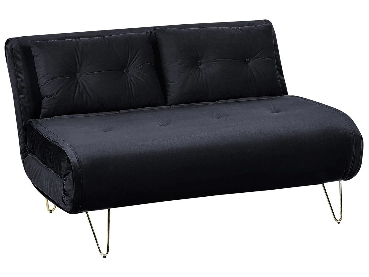 Sofá Cama 2 Plazas De Terciopelo Negro/dorado VESTFOLD 8 Sofá Cama 2 Plazas De Terciopelo Negro/dorado VESTFOLD - Imagen 6