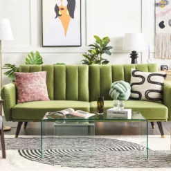 Sofá Cama 3 Plazas De Terciopelo Verde Oliva/negro VIMMERBY