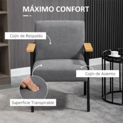 HOMCOM Butaca De Salón Sillón Decorativa Moderna Tapizado En Poliéster Con Reposabrazos De Madera Y Patas De Acero Para Cocina Oficina Dormitorio 64,5x70x83,5 Cm Gris -Mimoso Sofa Ventas 5daab82eac6938603f2fc2092b25ea6e15a57d18 109af217548f427b9a5f34c5c51d577c