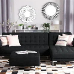 Sofá Cama Esquinero 4 Plazas Tapizado Gris Grafito Izquierdo ABERDEEN