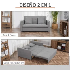 HOMCOM Sofá Cama De 2 Plazas Tapizado En Algodón Con 2 Cojines Desmontables Reposabrazos Y Base De Almacenaje Sofá Doble Moderno Para Salón Oficina 152x101x81 Cm Gris -Mimoso Sofa Ventas 63119986e5450e14c9ec56743a8eb3ef6aa12703 93f9ea88b4054f2b8068832cded0e3ab