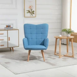 HOMCOM Butaca De Salón Moderna Sillón Con Respaldo Alto Reposabrazos Tela De Lino Y Patas De Madera De Haya Para Comedor Cocina 71x76x101 Cm Azul -Mimoso Sofa Ventas 65d23dcdeda1b1b8f972c7b861e581e14cae80b4 81904d538eac41b1a5c9a21b90f4874f