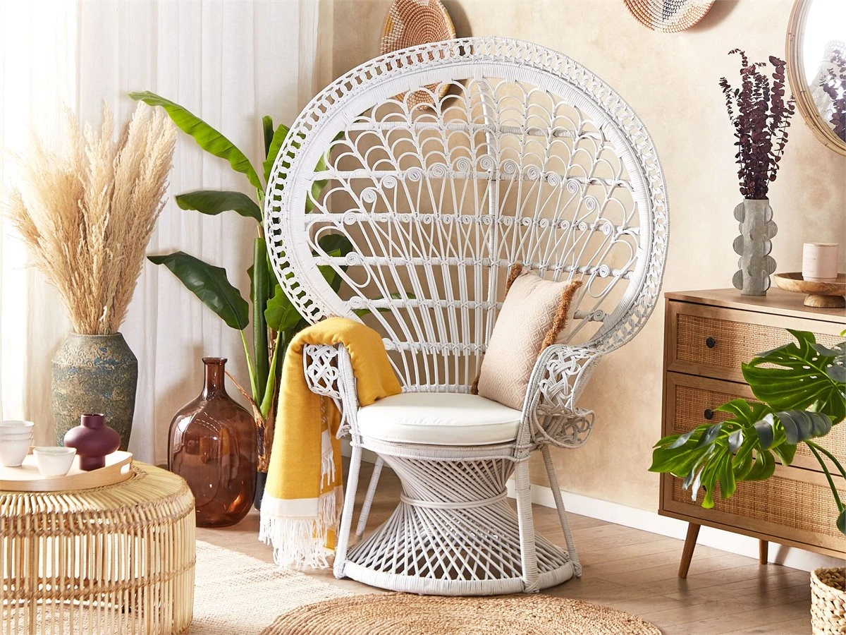 Silla Pavo Real De Ratán Blanco EMMANUELLE 3 Silla Pavo Real De Ratán Blanco EMMANUELLE