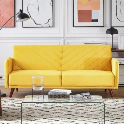 Sofá Cama De Terciopelo Amarillo SENJA
