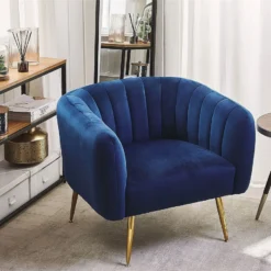 Sillón De Terciopelo Azul Oscuro/dorado LACONIA