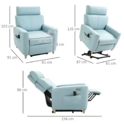 HOMCOM Sillón Levanta Personas Sillón Relax Eléctrico Tapizado En Microfibra Con Reclinación 143° USB Reposacabezas Ajustable Reposapiés Y Bolsillo Lateral Carga 150 Kg 81x91x103 Cm Azul -Mimoso Sofa Ventas 76160c5cd68b56d77eeb21a2892d08640ebc87cd 6110ddf09b1f41df965e4e2a71e21bcc