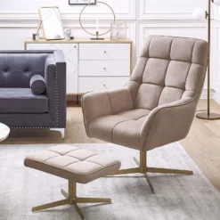 Sillón De Terciopelo Beige Con Reposapiés MOLLE