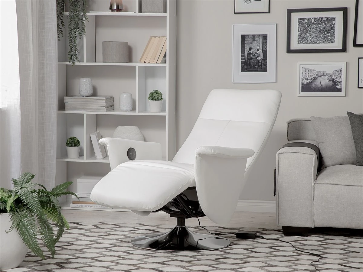 Sillón Reclinable En Piel Sintética Blanco PRIME 3 Sillón Reclinable En Piel Sintética Blanco PRIME