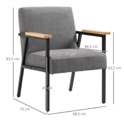 HOMCOM Butaca De Salón Sillón Decorativa Moderna Tapizado En Poliéster Con Reposabrazos De Madera Y Patas De Acero Para Cocina Oficina Dormitorio 64,5x70x83,5 Cm Gris -Mimoso Sofa Ventas 7964e4ae29a9681f923cdd65b693d008aa540fa4 21bac1c61e5f44af8941a83582cef9cb