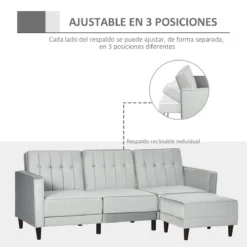 HOMCOM Sofá Cama Con Chaise Longue De 3 Plazas Convertible Con Reposapiés Movible Respaldo Ajustable Y Reposabrazos Tacto Aterciopelado 218x85x86 Cm Gris Claro -Mimoso Sofa Ventas 79910812436d4185886bfa0d0c77b148dd04c1e1 0528f8b613e44cba876843dcade419c2